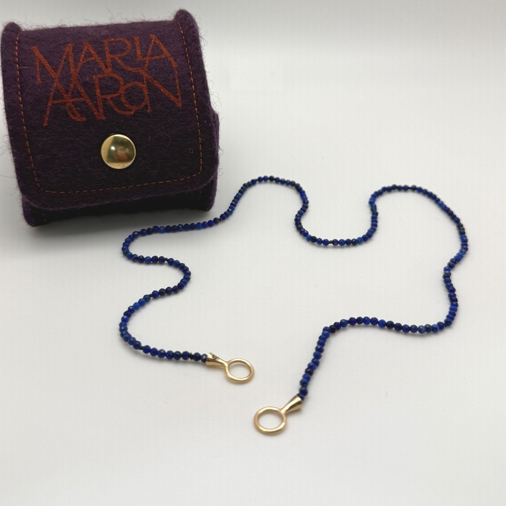 Marla Aaron 16" Itty Bitty Strand with Lapis Beads 14K Yellow Gold Loops Pouch